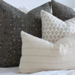 A close up shot showing the 4 designer cushions from the Hali bed cushions set.