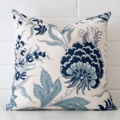 A premium linen cushion boasting a patterned design and in a square size.