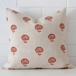 Vibrant floral linen cushion cover in a stylish square size with rust colouring.