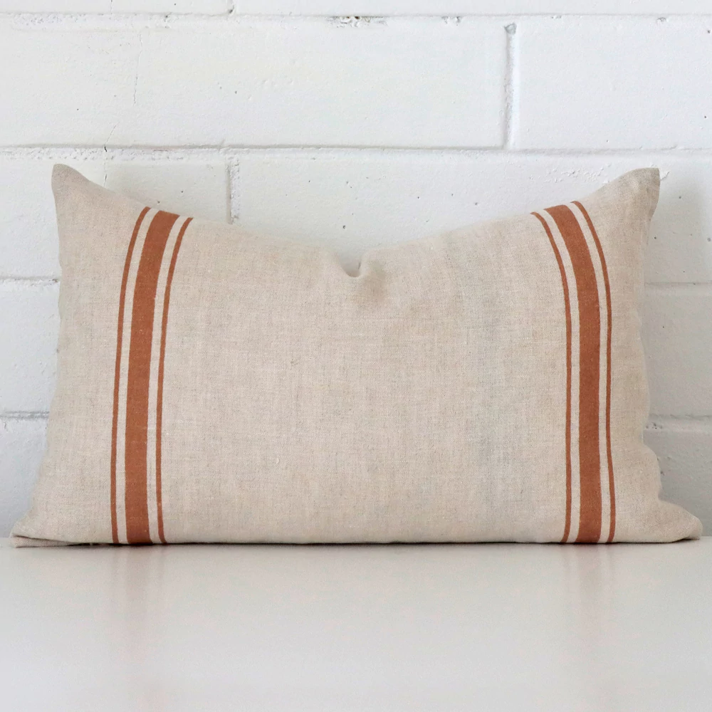 Ivy Linen Terracotta Striped Cushion Cover Rectangle