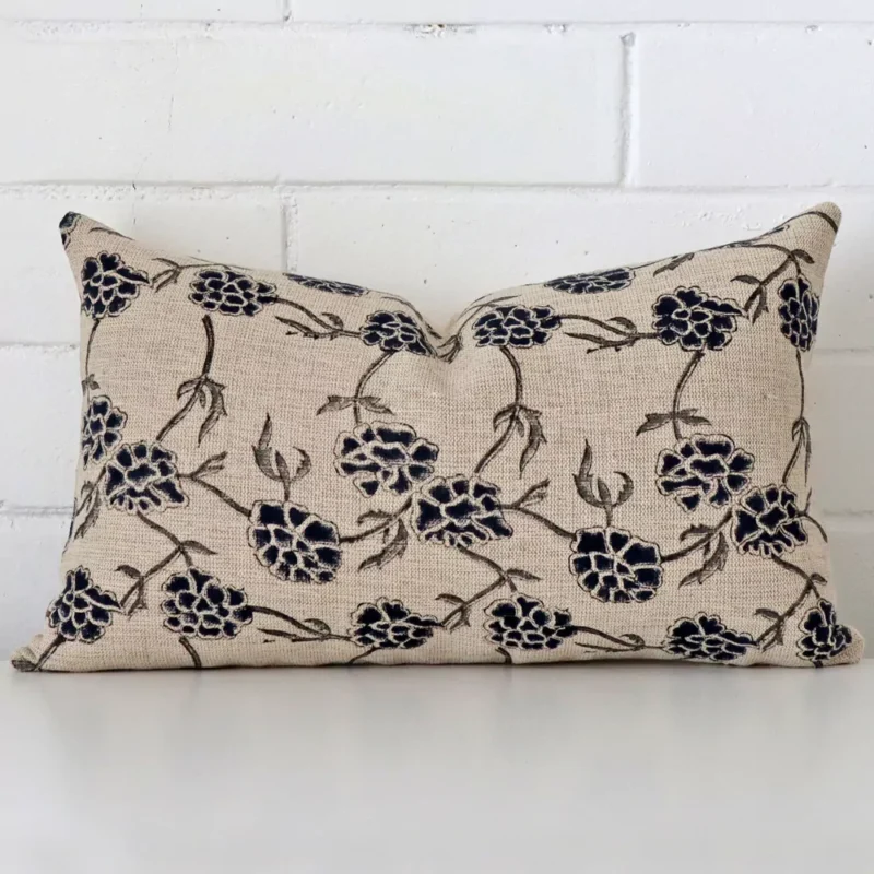 juniper-floral-designer-cushion-cover-rectangle-art113-30 Front view of floral rectangle cushion. Crafted from a special designer material.