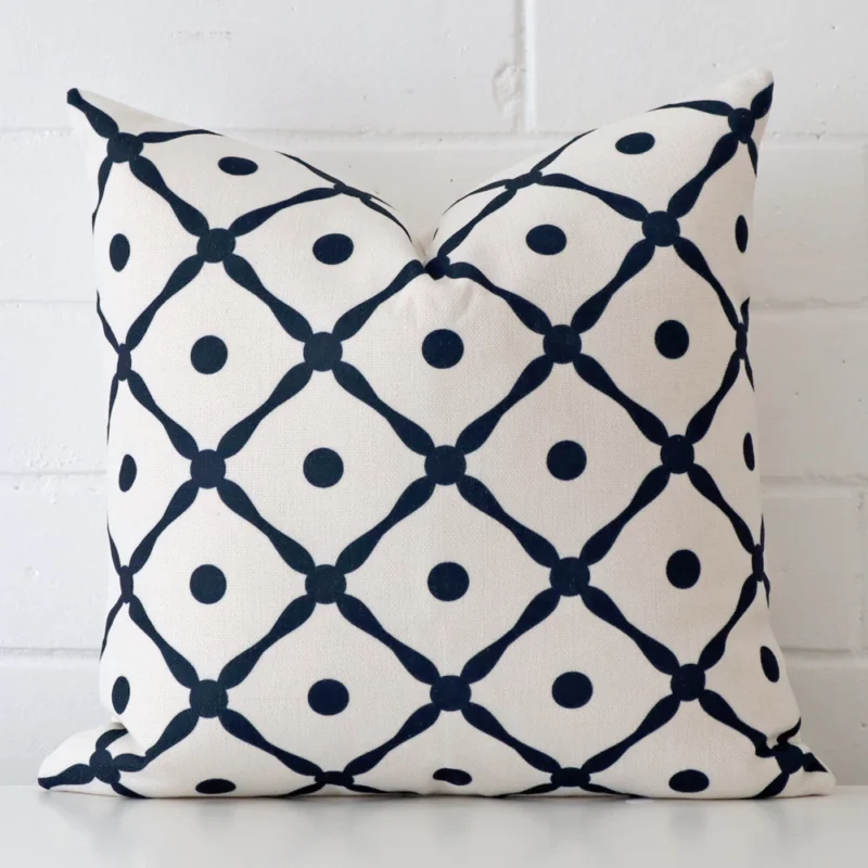 lattice-hamptons-cushion-cover-45cm-x-45cm-sc620-45 An eye-catching linen square cushion cover featuring a unique geometric style.