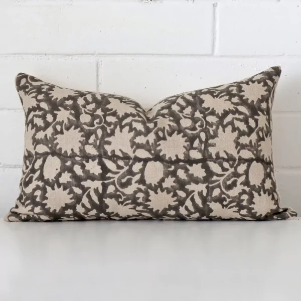 An eye-catching designer rectangle cushion. It has a unique floral style.