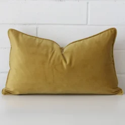Vibrant velvet cushion cover in a stylish square size with mustard colouring.