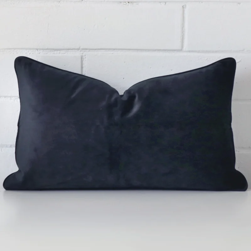 navy-velvet-rectangular-cushion-cover-30cm-x-50cm-sc775-30b Front view of rectangle cushion. Crafted from a special velvet material in a navy colour.