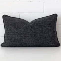 Gorgeous rectangle linen cushion cover that has a charcoal hue.