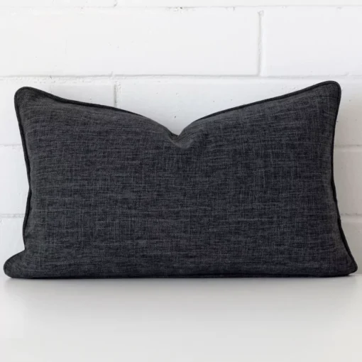 Gorgeous rectangle linen cushion cover that has a charcoal hue.