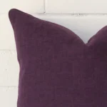 Precision shot of this square plum cushion cover. It is possible to see the linen fabric in greater depth.