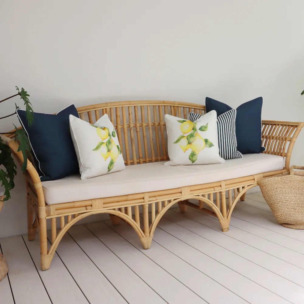 Outdoor lounge cushions coordinated in a stylish arrangement.