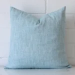 Lovely duck egg cushion made from linen fabric and in an elegant square size.
