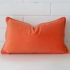 Lovely peach cushion made from velvet fabric and in an elegant square size.