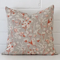 Vibrant floral linen cushion cover in a stylish square size with grey colouring.