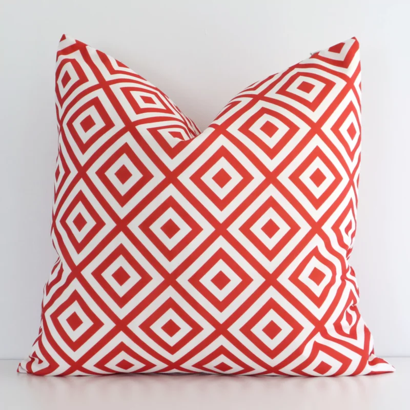 byron-geometric-waterproof-red-outdoor-cushion-cover---sc719-45 Front view of geometric square cushion. Crafted from a special outdoor material in a red colour