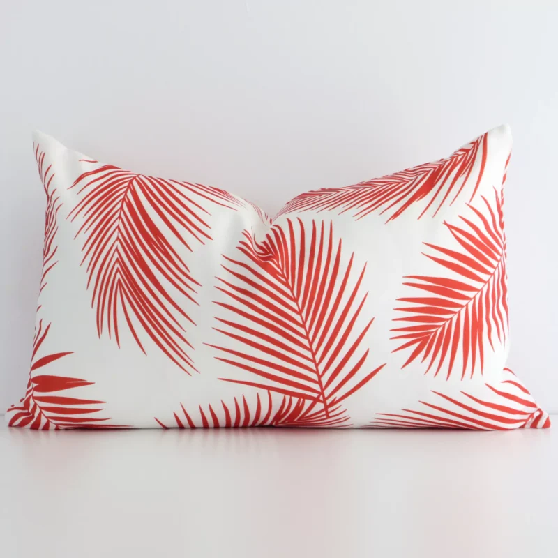 byron-palm-waterproof-rectangular-red-outdoor-cushion-cover-‚äì-rectangle---sc720-30 A graceful rectangular red cushion with a palm style on durable outdoor fabric.
