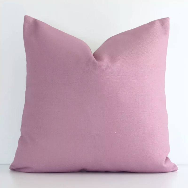 Vibrant blush solid-coloured cushion cover constructed from linen fabric and shown in a square shape.