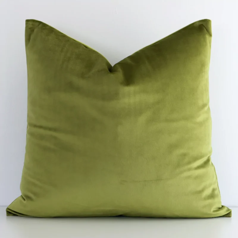 olive-green-velvet-linen-cushion-cover---sc504-45 Lovely olive green solid-coloured cushion made from velvet fabric and in an elegant square shape.