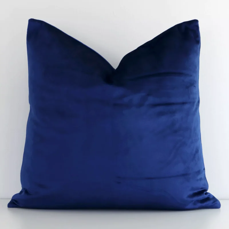 royal-blue-velvet-linen-cushion-cover---sc789-45 Front view of solid-coloured square cushion. Crafted from a special velvet material in a blue colour.