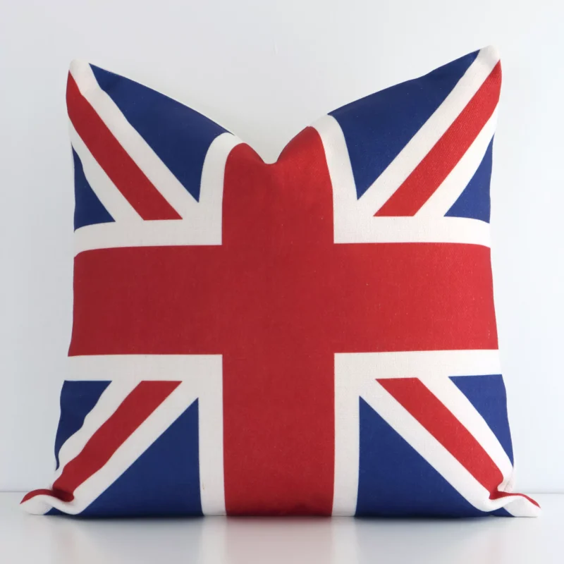 Front view of patterned square cushion. Crafted from a special linen material in a colourful print.