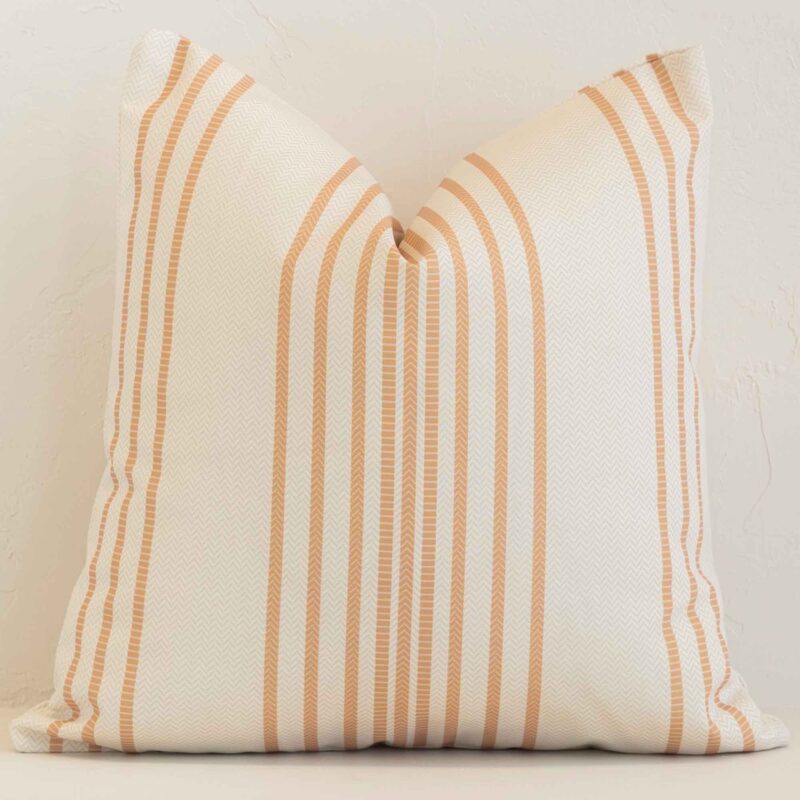 Striking square desert cushion cover featuring a stripe style on quality outdoor fabric.