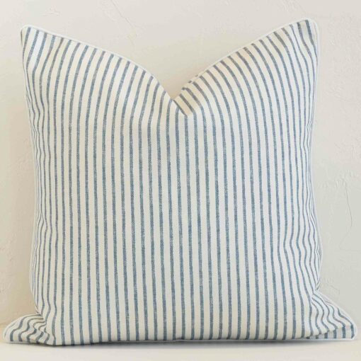 Vibrant striped outdoor cushion cover in a stylish square shape with blue colouring.