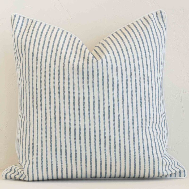 Pacific Blue Waterproof Pinstriped Outdoor Cushion Cover - SC1072-45 Vibrant striped outdoor cushion cover in a stylish square shape with blue colouring.