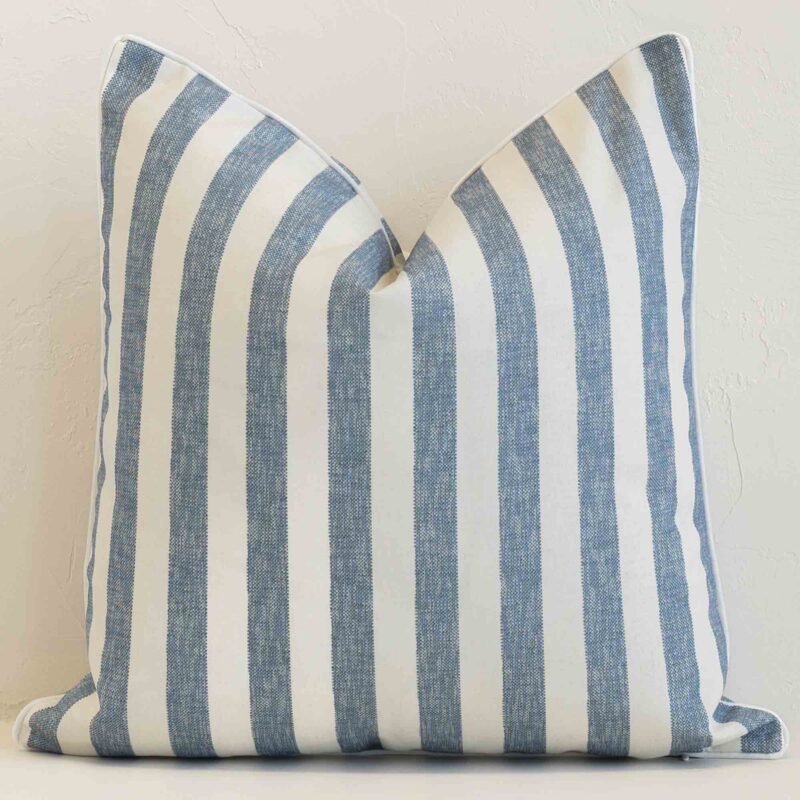 Pacific Blue Waterproof Striped Outdoor Cushion Cover - SC1073-45 A premium outdoor blue cushion boasting a striped design and in a square size.