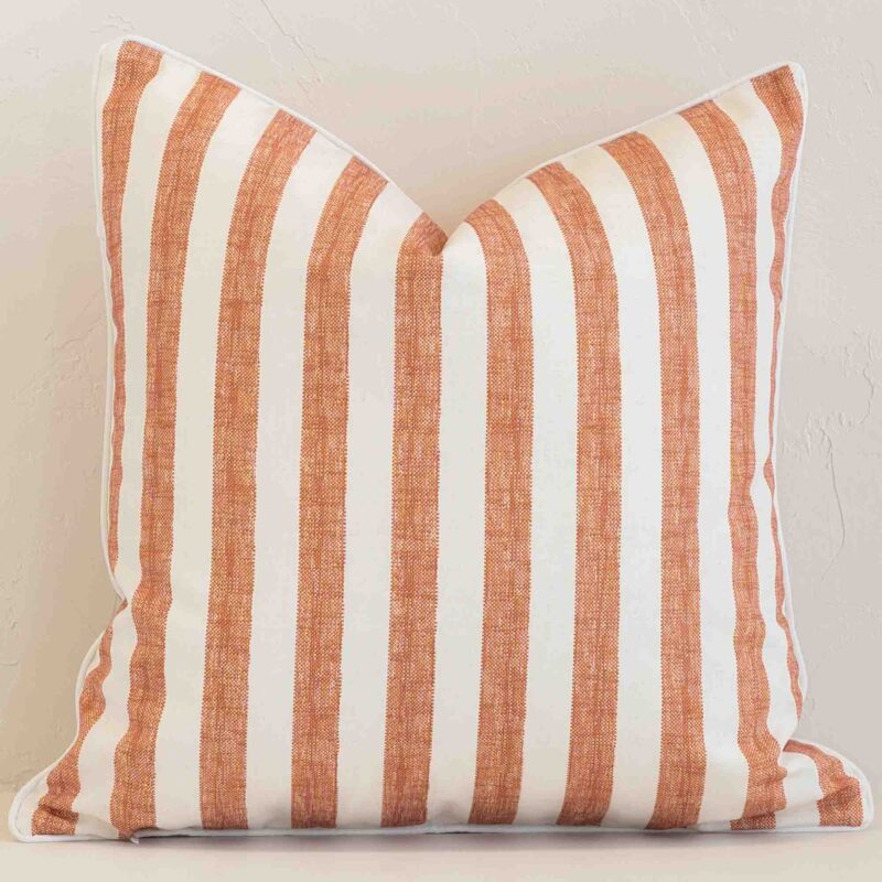 Pacific Rust Waterproof Striped Outdoor Cushion Cover - SC1061-45 An eye-catching outdoor square cushion cover featuring a hue that is rust. It has a unique stripe style.