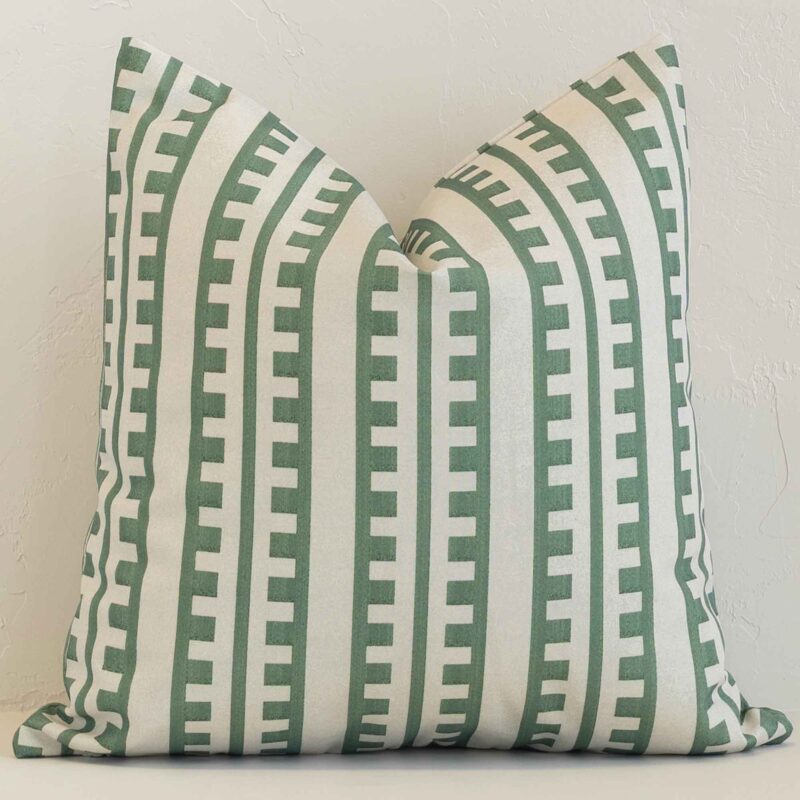 Gorgeous outdoor square cushion in a sage colour. It has a charming stripe style.