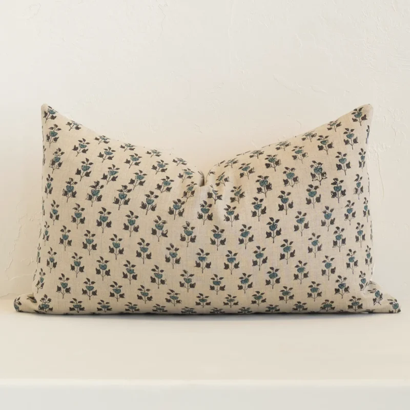 noa-floral-designer-cushion-cover---rectangle---art130-30 Lovely sand coloured floral cushion made from linen fabric and in an elegant rectangle size.