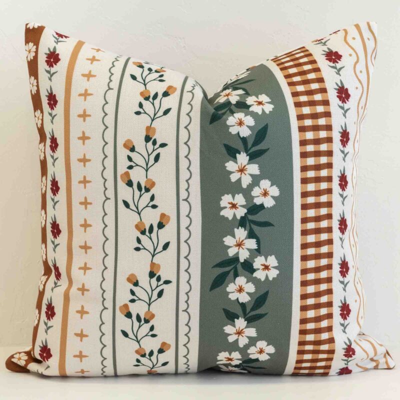 marenca-floral-stripe-cushion-cover---sc1103-55 Floral stripe cushion cover combining delicate florals, gingham and stripes in a layered, vintage-inspired design.