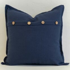 Navy Linen Button Cushion Cover