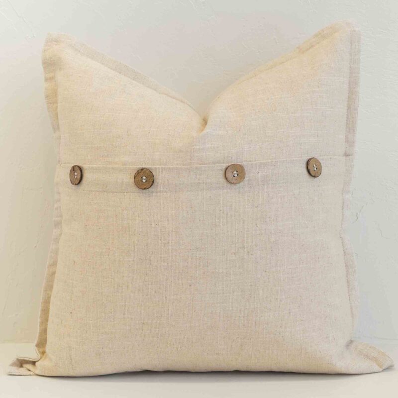 oatmeal-linen-button-cushion-cover---sc1140-45 Oatmeal linen button cushion cover finished with wooden buttons for a warm, understated accent.
