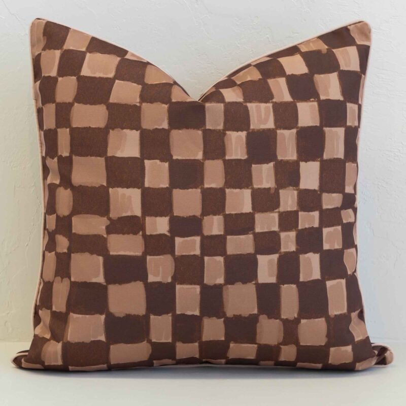 solterra-waterproof-checkered-outdoor-cushion-cover---sc1154-45 Checkered outdoor cushion cover in layered brown and tan tones, bringing a modern, hand-painted feel with subtle texture.