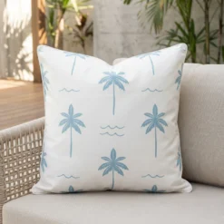 Tropica Aqua Waterproof Palm Tree Outdoor Cushion Cover