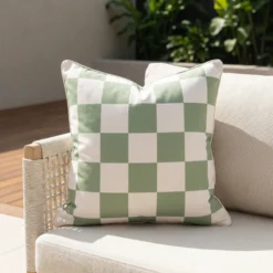Tropica Green Waterproof Check Outdoor Cushion Cover