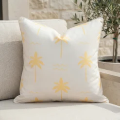 Tropica Lemon Yellow Waterproof Palm Tree Outdoor Cushion Cover
