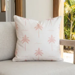 Tropica Pink Waterproof Palm Tree Outdoor Cushion Cover