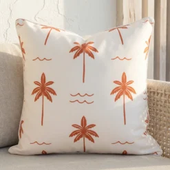 Tropica Red Waterproof Palm Tree Outdoor Cushion Cover