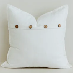 White Linen Button Cushion Cover