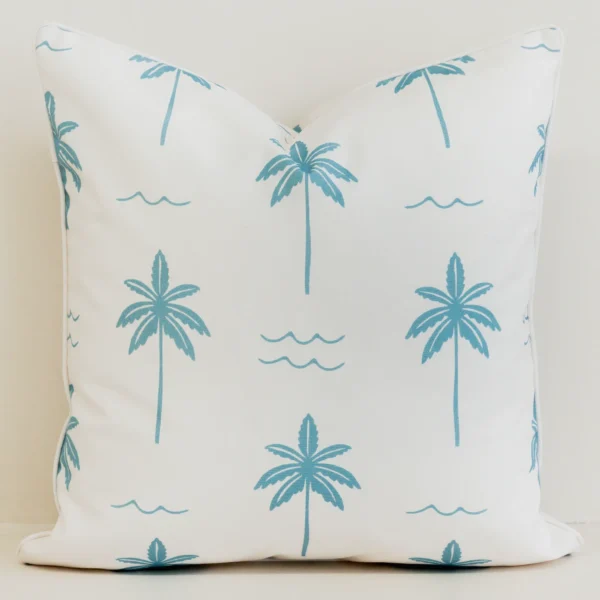 Tropica Aqua Waterproof Palm Tree Outdoor Cushion Cover