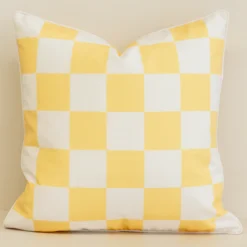 Tropica Lemon Yellow Waterproof Check Outdoor Cushion Cover