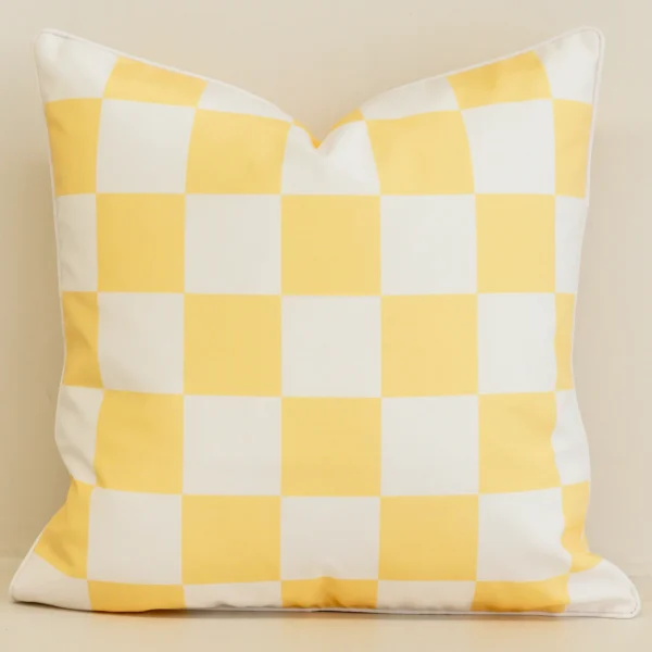 Tropica Lemon Yellow Waterproof Check Outdoor Cushion Cover