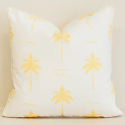Tropica Lemon Yellow Waterproof Palm Tree Outdoor Cushion Cover