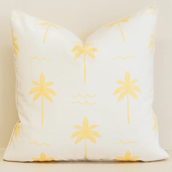 Tropica Lemon Yellow Waterproof Palm Tree Outdoor Cushion Cover
