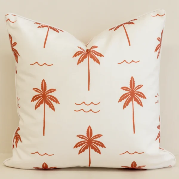 Tropica Red Waterproof Palm Tree Outdoor Cushion Cover