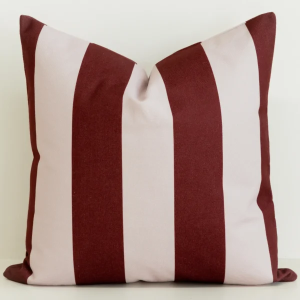 Large mulberry and blush pink striped cushion cover.