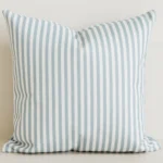 Sage green and white striped cushion cover, cotton-linen fabric.