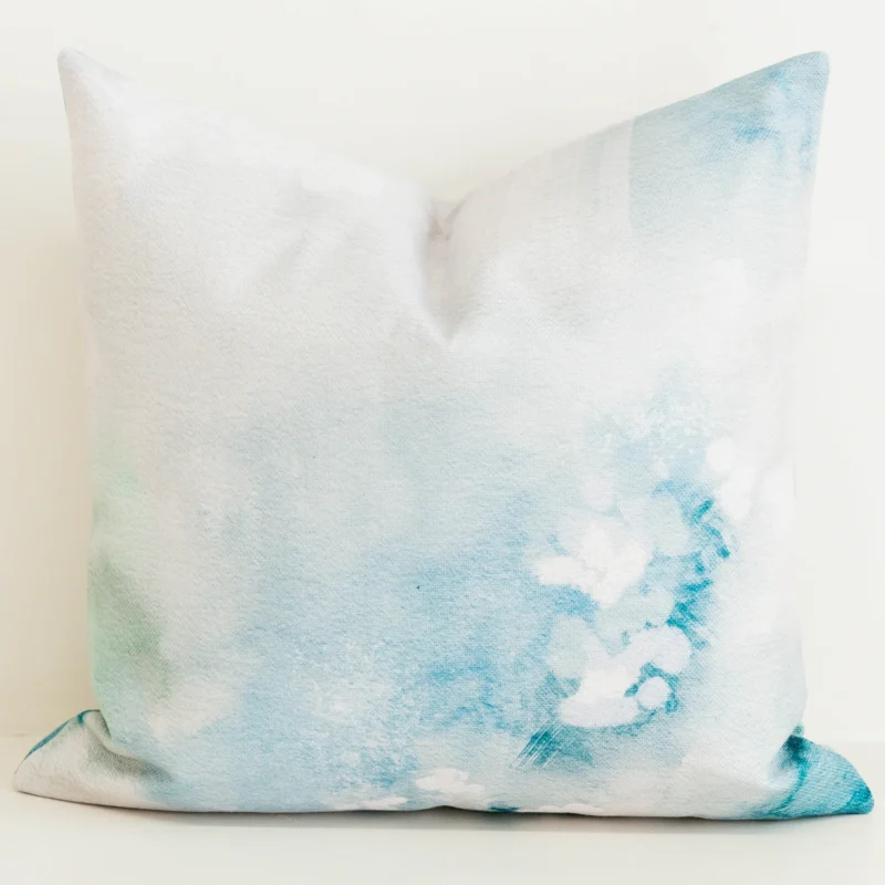 linden-watercolour-cushion-cover Cushion cover with aqua watercolour floral print.