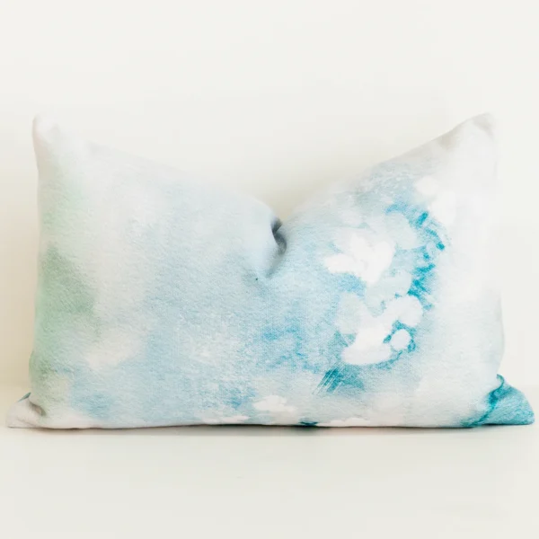 Aqua and teal watercolour floral cushion cover, cotton-linen.