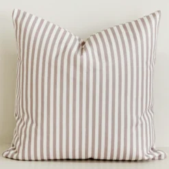 Pink and white pinstripe cushion cover, cotton-linen fabric.